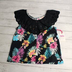 Justice Girl's Tank Top Size XLP 16 18 Tropical Floral Eyelet Lace
